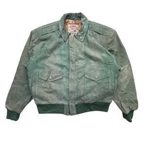 Vintage International Leather Collection Soft Green Bomber Jacket Large Lined